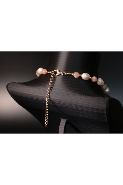 CessNova Certified Natural Stone Moonstone, Real Pearl, Sunstone Anklet