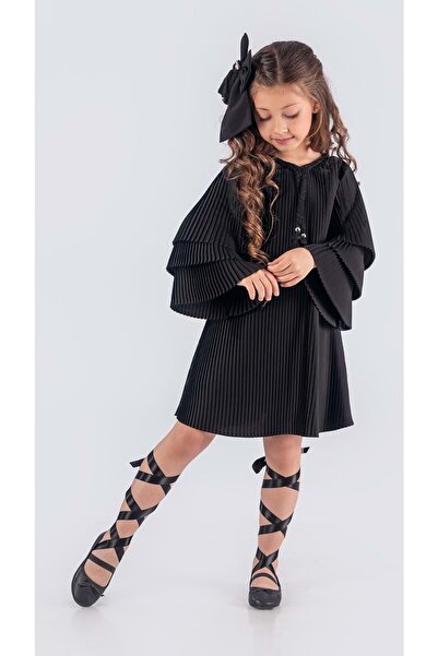 s.t. sebat tekstil Kız Çocuk Boydan Krep Pliseli Elbise SB595