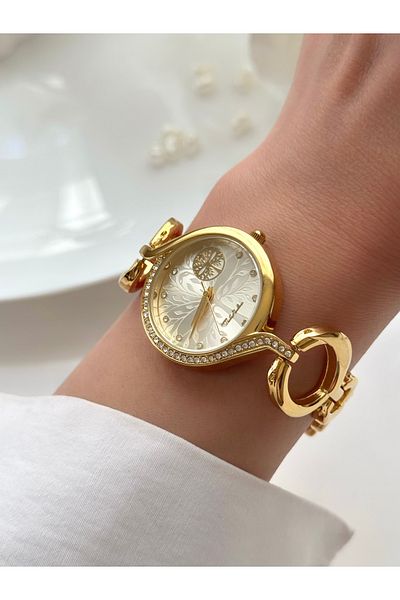 Forsining -Tlaze-(Gold Color)Gold Plated Ring Cord Women Wrist Watch-