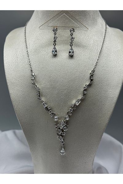 HADRA ACCESSORİES Elegant Evening Dress Necklace Earring Set Bridal Jewelry Set Engagement Set Party Invitation Set