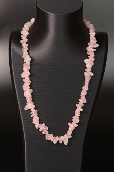 CessNova Sertifikalı %100 Orijinal Pembe Kuvars Kırık Doğal Taş Kolye (45 CM)