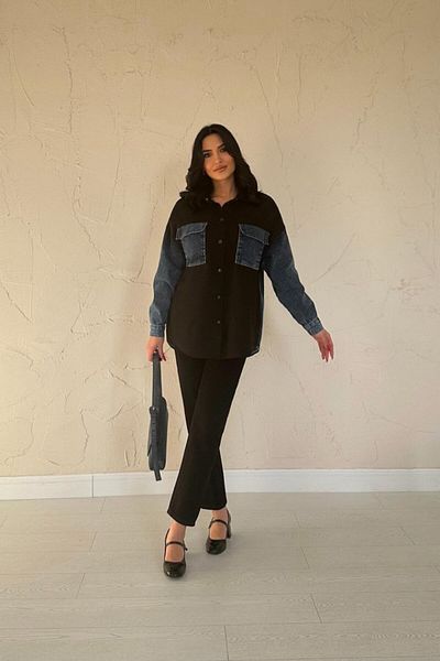 hepimiz alalım Black Denim Garnished Jacket