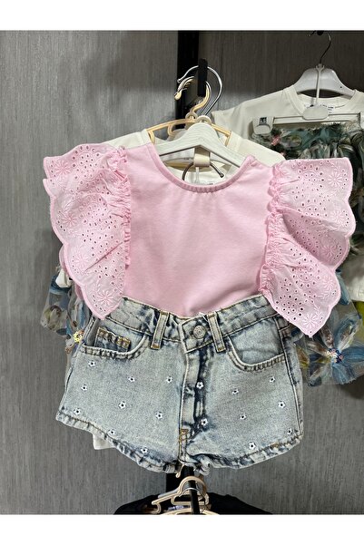 Nkb Kids Kız Çocuk Kot Şort | Kız Çocuk Mavi Kot Şort | Kız Çocuk Nakışlı Kot...