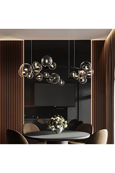 VİSENTE HOME Modern Şık Siyah Yuvarlak Bubble Avize Aydınlatma Özel Kaplama