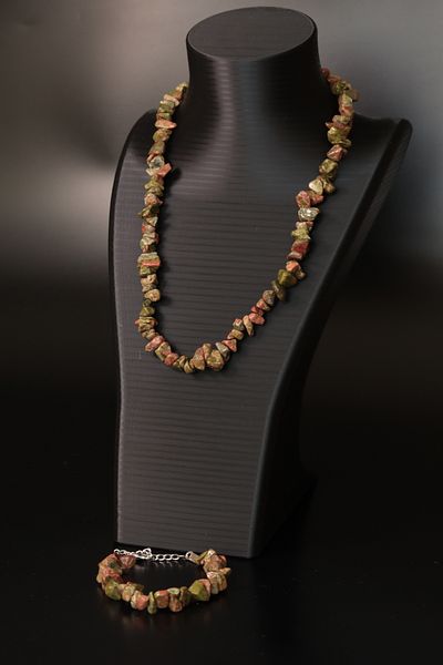 CessNova Certified 100% Original Unakite Cracked Natural Stone Necklace and Bracelet Set