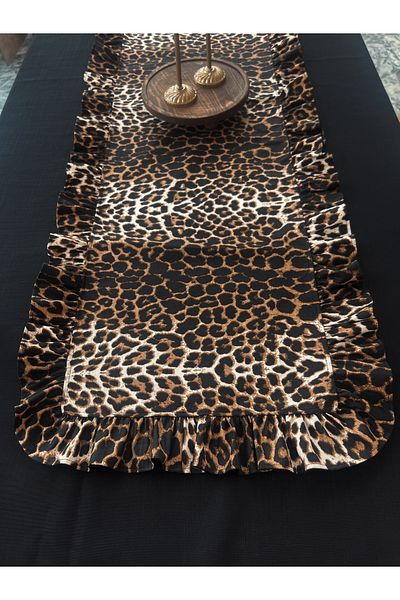 KaiHome Leopard Linen Rectangular Ruffle Runner 50cm X 150cm