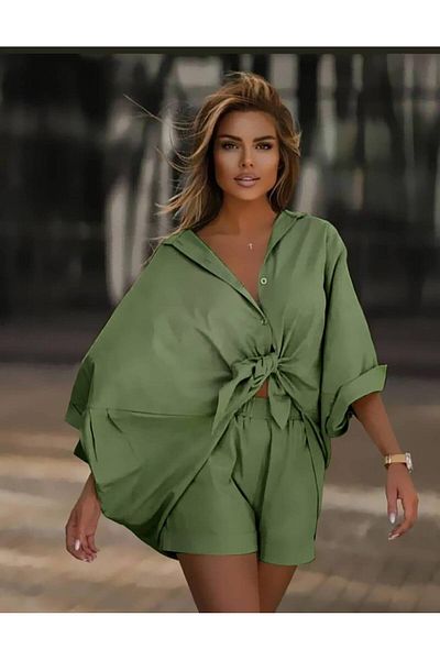 dshee woman Linen Back Long Casual Shirt Shorts Suit