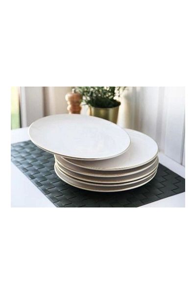 GÖNÜL Gönül 2806 White Gold Ceramic Serving Plate 6 Pieces 25.5 Cm