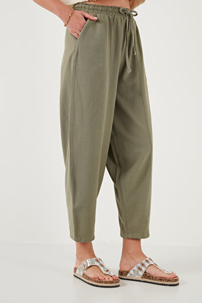 Lela Cotton Relaxed Fit Normal Waist Shrinkable Leg Pants Pants 668Yp5198