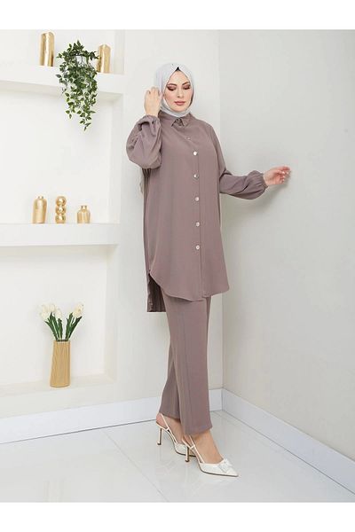 EFSUN MODA Σετ πουκάμισο πλισέ - Σετ Hijab, Mink