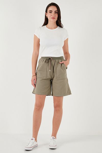 Lela Cotton Relaxed Fit High Waist Pocket Mini Shorts Shorts 668Yp5384