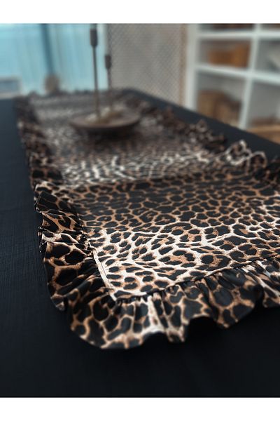 KaiHome Leopard Linen Rectangular Ruffle Runner 40Cmx120Cm