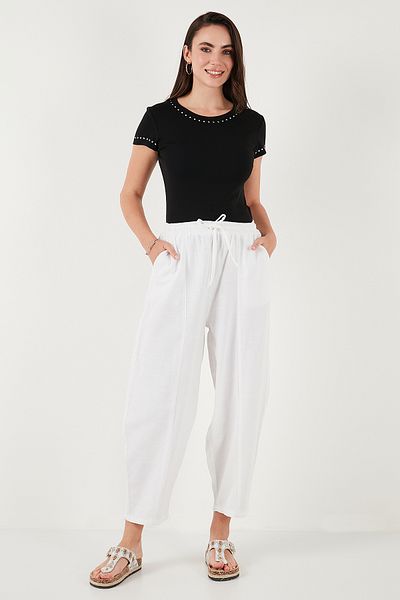 Lela Pantaloni din bumbac, cu talie normală, cu picior de contracție, PANTALONI 668YP5198