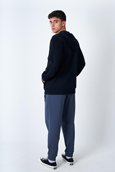 Behind Look Μαύρο φούτερ με κουκούλα Modal με τσέπη καγκουρό με φερμουάρ