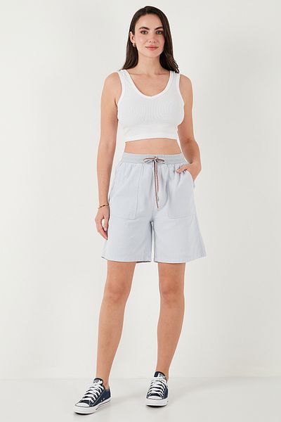Lela Mini pantaloni scurți din bumbac, cu talie înaltă, cu buzunare, SHORTS 668YP5384