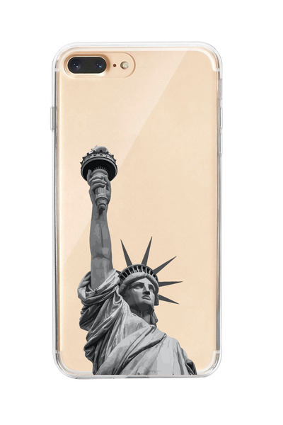 moonset Iphone 7 Plus / 8 Plus Uyumlu Özgürlük Heykeli Tasarımlı Baskılı Şeff...