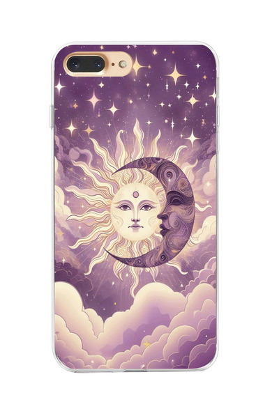 moonset Iphone 7 Plus / 8 Plus Uyumlu Ay ve Güneş Tasarımlı Baskılı Şeffaf Te...