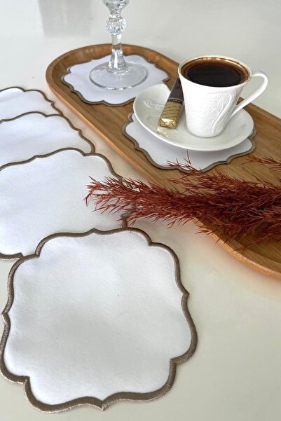 Hevia Home 6 Pieces Embroidered Coffee Side Napkin Cocktail Napkin & Coaster & Presentation Holder