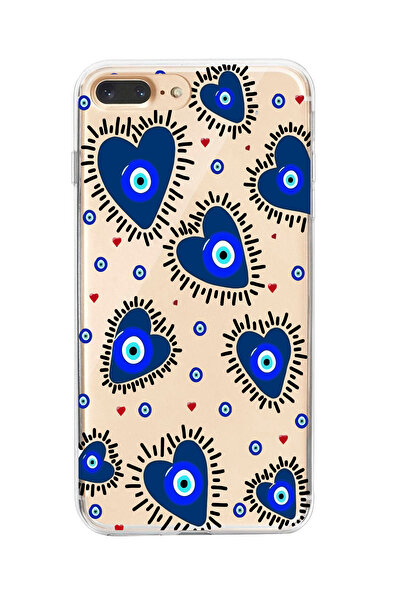 moonset Iphone 7 Plus / 8 Plus Uyumlu Nazar Kalpler Tasarımlı Baskılı Şeffaf ...