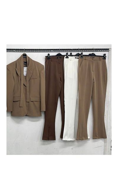 MODAGK Women's Double Belted Blazer Jacket Pants Set