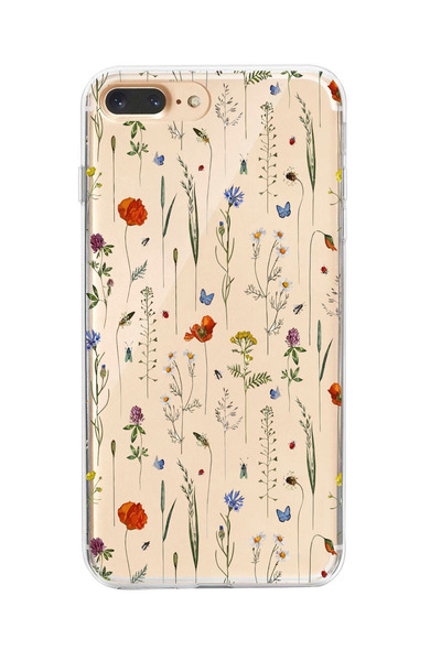 moonset Iphone 7 Plus / 8 Plus Uyumlu Çiçekler Tasarımlı Baskılı Şeffaf Telef...