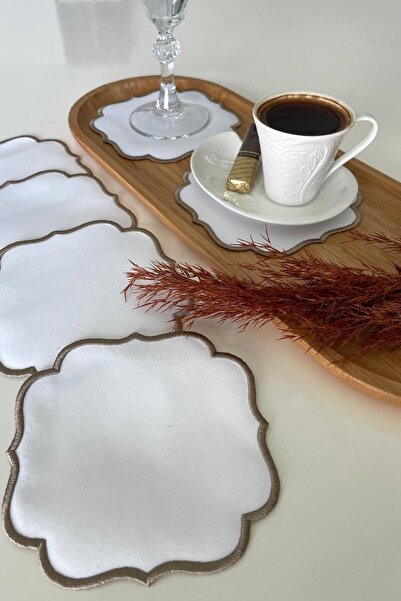 Hevia Home 6 Pieces Embroidered Coffee Side Napkin Cocktail Napkin & Coaster & Presentation Holder