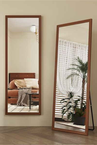 Generic Full-Length Mirror Floor Metal Mirror with Wooden Style160x50cm Brown