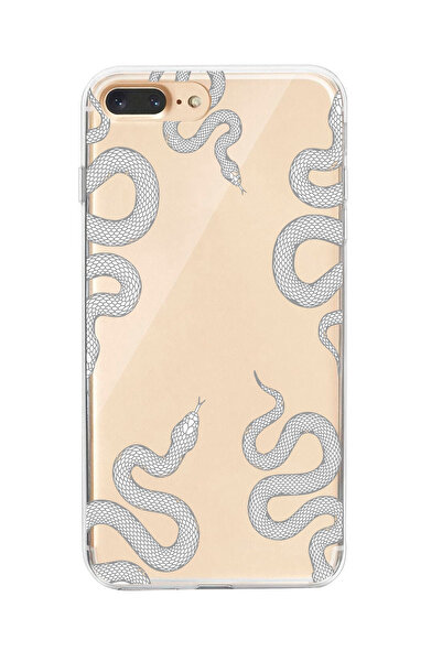 moonset Iphone 7 Plus / 8 Plus Uyumlu Yılan Tasarımlı Baskılı Şeffaf Telefon ...