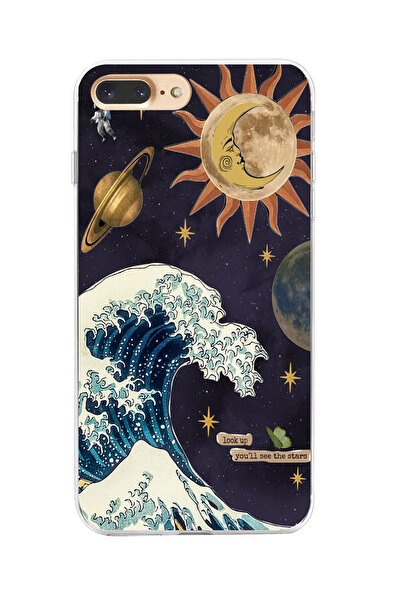 moonset Iphone 7 Plus / 8 Plus Uyumlu Dalga ve Güneş Tasarımlı Baskılı Şeffaf...