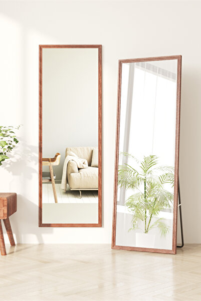 Generic Full-Length Mirror Floor Metal Mirror with Wooden Style160x50cm Brown