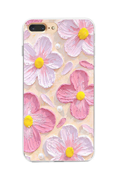 moonset Iphone 7 Plus / 8 Plus Uyumlu Pastel Çiçek Tasarımlı Baskılı Şeffaf Telefon Kılıfı