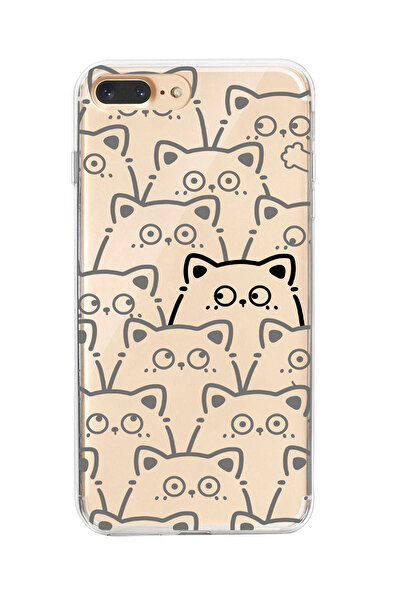 moonset Iphone 7 Plus / 8 Plus Uyumlu Sevimli Kediler Tasarımlı Baskılı Şeffa...