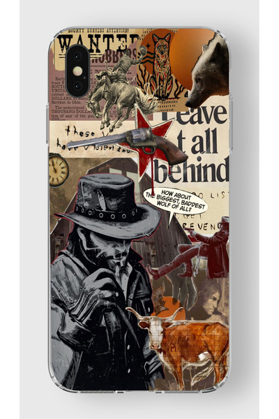 moonset Iphone X / XS Uyumlu Kovboy Tasarımlı Baskılı Şeffaf Telefon Kılıfı