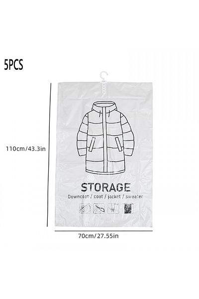 Choice 5 Pack M(70X110cm) Hanging Vacuum Storage Space Saver Bags for Clothes for Suits, Dress, Jacket