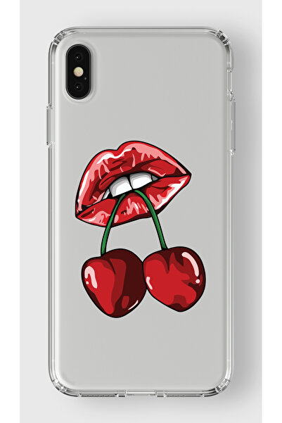 moonset Iphone X / XS Uyumlu Dudak ve Kiraz Tasarımlı Baskılı Şeffaf Telefon ...
