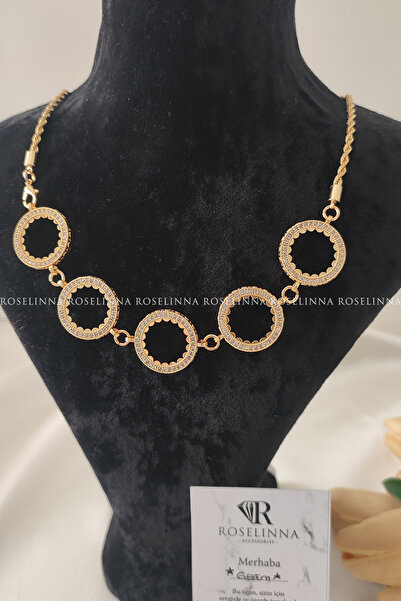 ROSELİNNA 5 Çeyrekli Çelik Burgu Zincirli Kolye, Çeyrek Altınlı Kolye, Beşibiryerde Kolye | Klasik Model