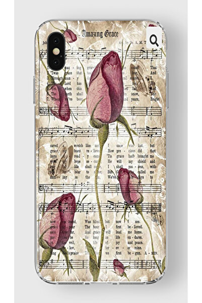 moonset Iphone X / XS Uyumlu Çiçek ve Notalar Tasarımlı Baskılı Şeffaf Telefo...