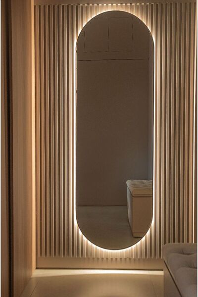 RİCAS DESİGN 80x60 Cm Beyaz Salon Duvar Aynası Boy Duvar Aynası Ledli Boy Aynası Dokunmatik Özellikli