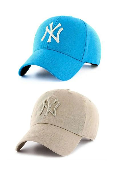 awix Sports Unisex Ny Embroidered Cotton 2-Piece Turquoise and Red Color Adjustable Hat with Velcro on the Back