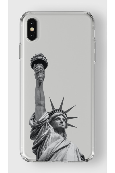moonset Iphone X / XS Uyumlu Özgürlük Heykeli Tasarımlı Baskılı Şeffaf Telefo...
