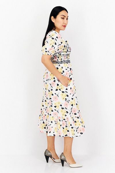 Kate Spade Women Floral Print Midi Casual Dress, White Combo