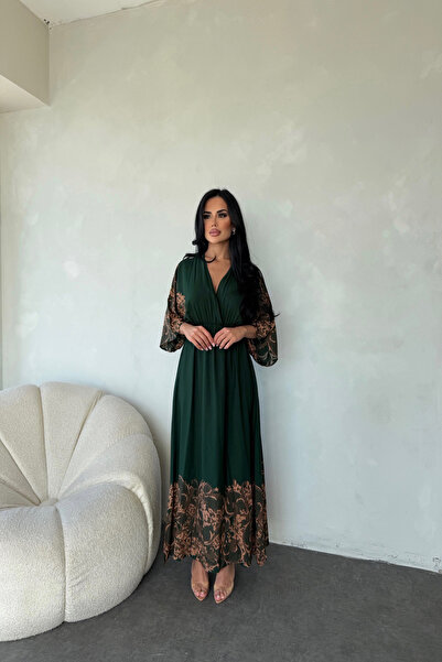 LİLA İSTANBUL Double Breasted Collar Viscose Fabric Bat Sleeve Ethnic Pattern...