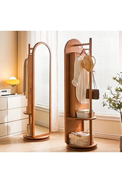 Mobisam Ahşap Tasarım Ahşap aynalı döner portmanto