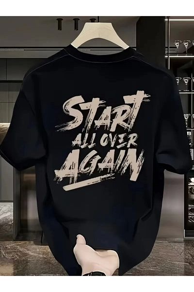COTTONLAB Μπλουζάκι με στάμπα Oversize Crew Neck - Μαύρο