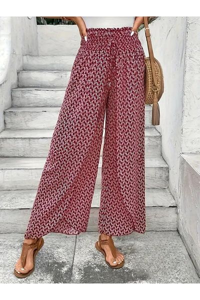 Modayakamoz Women's High Waist Elastic Front Two Piece Patterned Wrap Pants