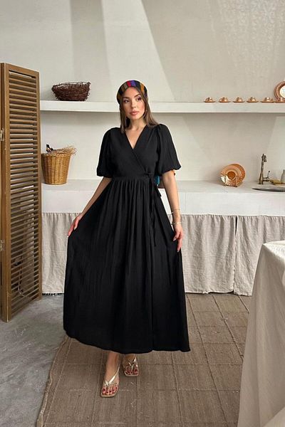 JANES Μαύρο Μουσελίνα Μακρύ Φόρεμα