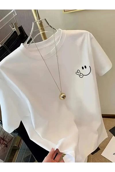 modaserdem Tricou oversize cu decolteu cu imprimeu - alb