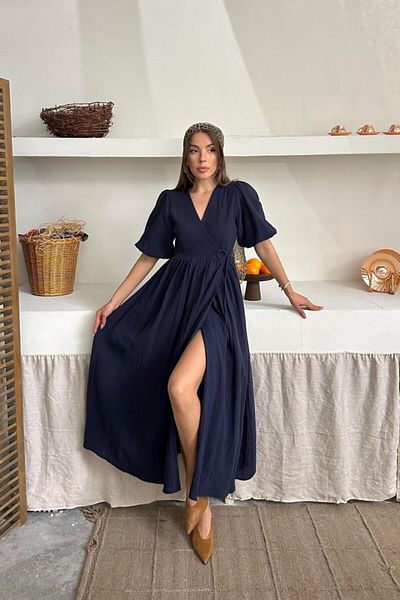 MODAVERA Navy Blue Muslin Long Dress