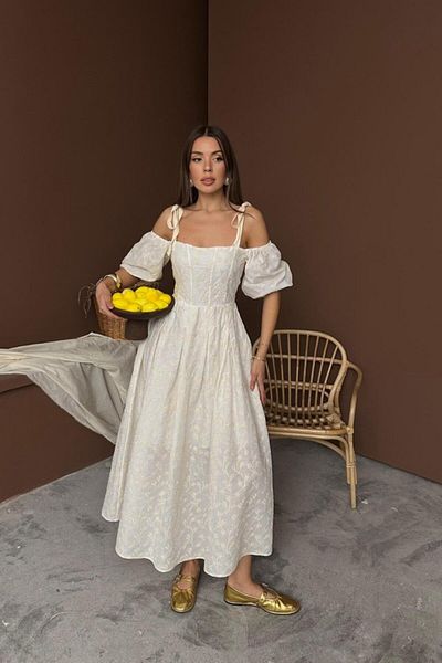 Kokosh moda Μπεζ φόρεμα με μπαλόνι με κορδόνια με μανίκια