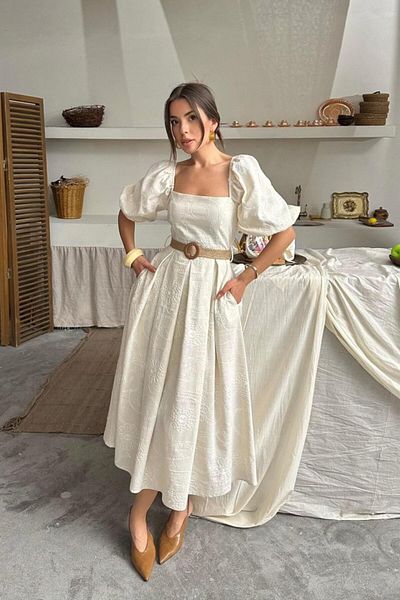 Kokosh moda Μπεζ φόρεμα με μπαλόνι με μανίκια